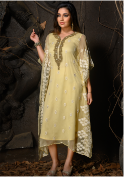 Light Yellow Color Designer Chiffon Kurti